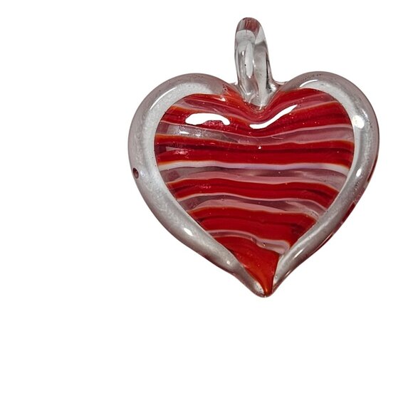 Handcrafted Red Heart Shaped Striped Glass Pendant Valentines Day Love Gift - Picture 2 of 3